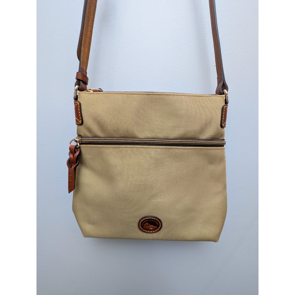 Dooney & Bourke Khaki Nylon Crossbody Bag W/Contrasting Leather Trim